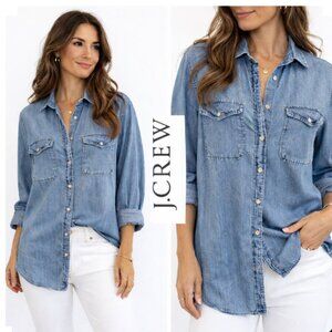 J.Crew Denim Button-Up Shirt Oversized Cowgirl Pockets Size Medium